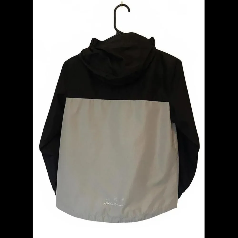 Eddie Bauer Windbreaker Jacket Full Zip Hooded Black Gray Kids Size Small (7/8)